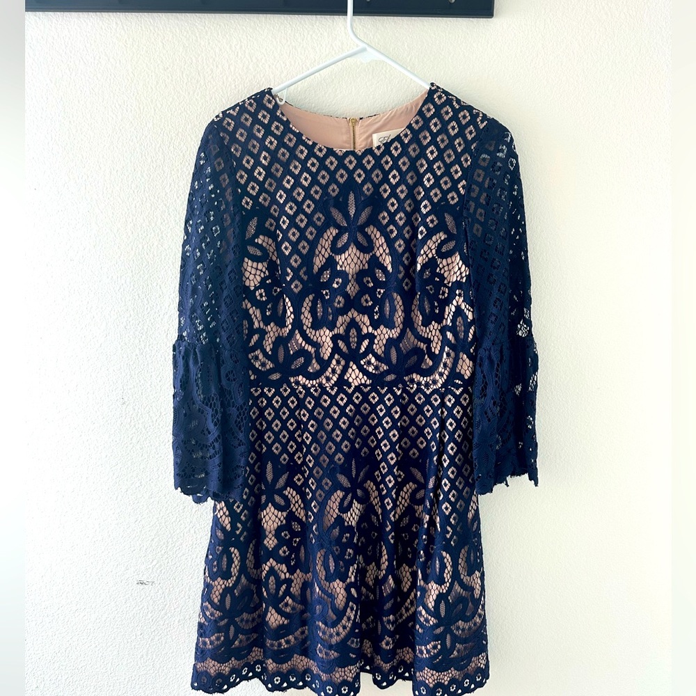 Blue Cocktail Overlay Eliza J. Fit & Flare Dress
